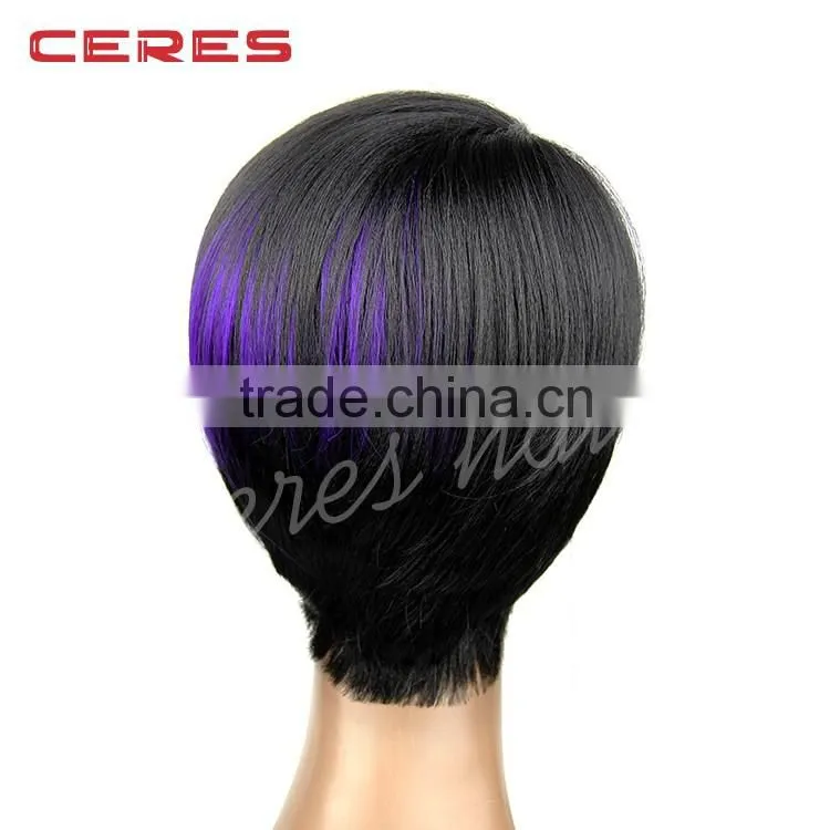 High Temperature premium synthetic wig Japanese fiber short Bob wig purple color fashion style full lace wig