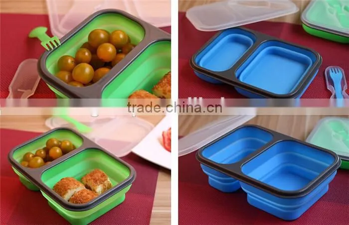 Collapsible Lunch Box - Best Bento 2 compartment silicone Lunch box, Heat resistant 2 compartment lunch box