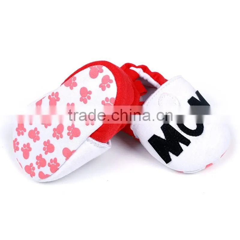 2016 good quality comfortable red white shose with saying I love mom baby PU toddler shoes