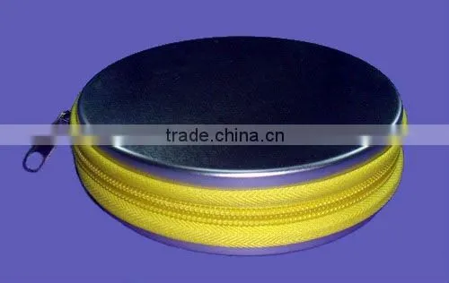 Round metal CD/DVD packaging box with zipper