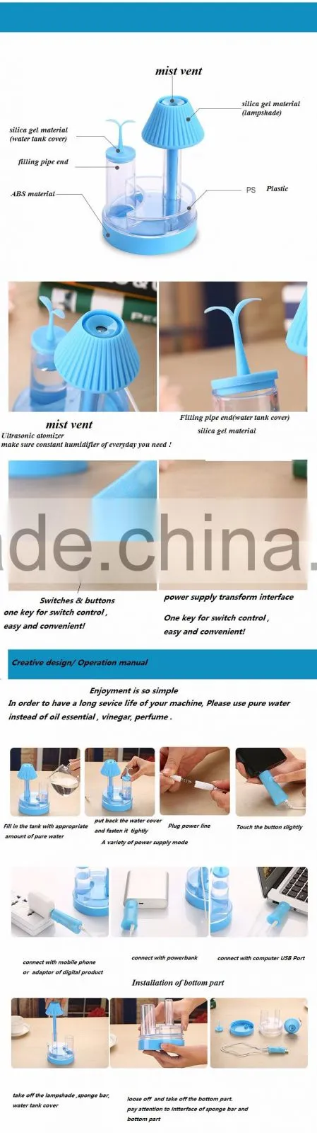functional air purifier with table lamp for room/ Green buds humidifier