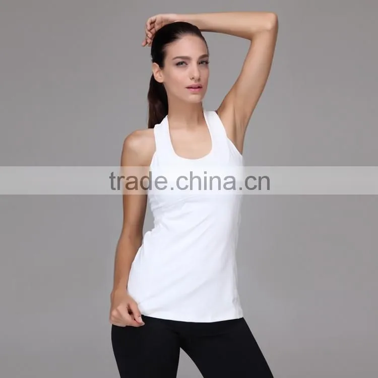 Wholesale Plain White Top Women Workout Fitness Clothing Yoga Tops