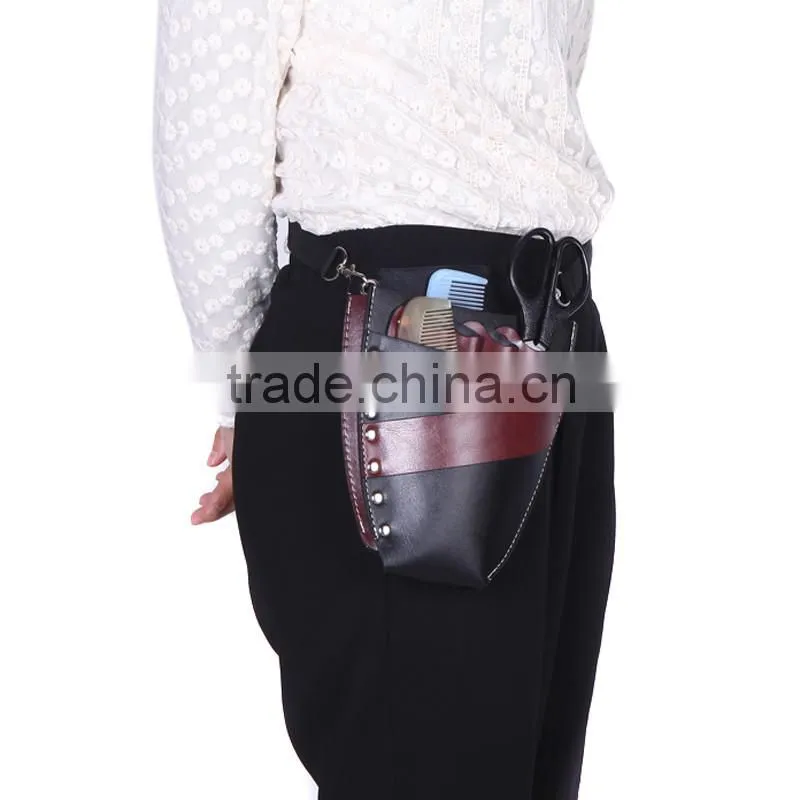 Popular Leather Barber Hairdressing Holster Pouch Scissor Bag Rivet Clips Holder Case with Waist Shoulder Belt