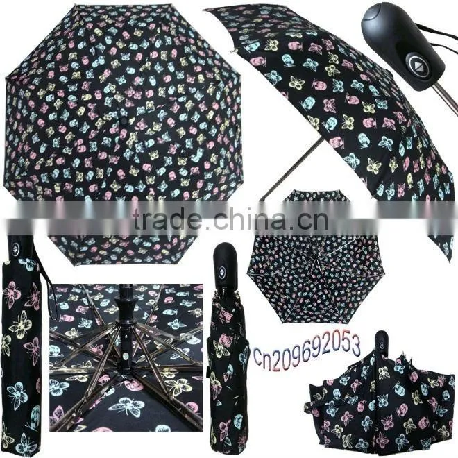 flexible handle aluminum camouflage 3 folding auto umbrella