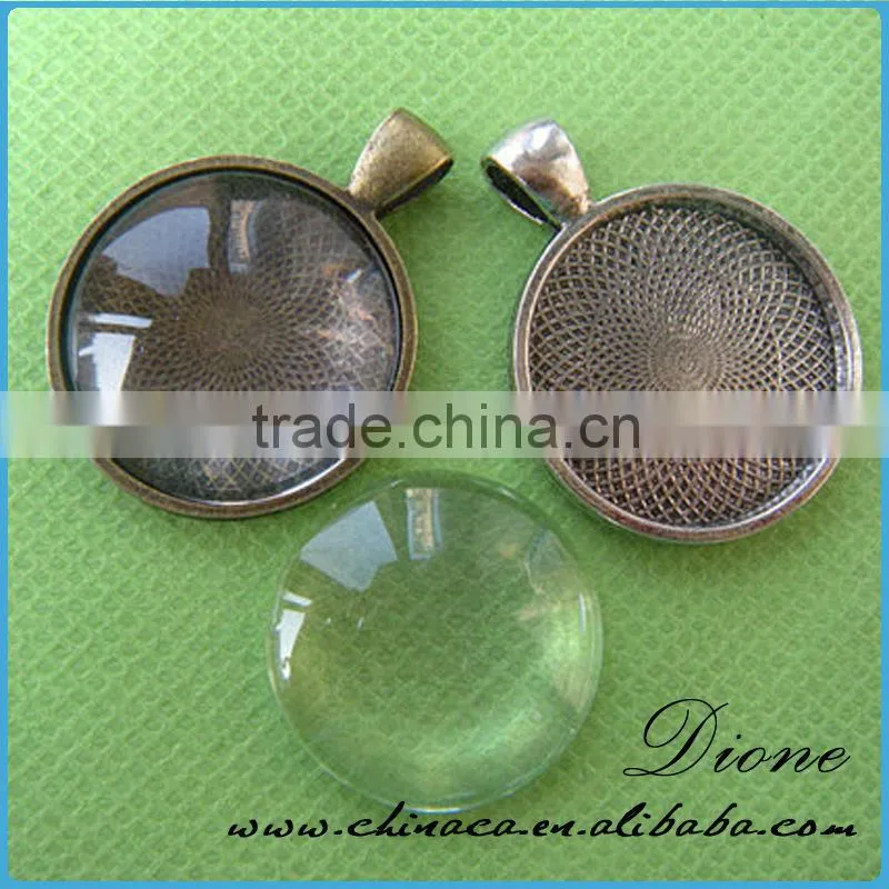 DIY Kits- 25mm Round Trays, Glass, and chains. Photo Pendant Trays Cabochon kits. Vinatge-Antique Bezel Settings