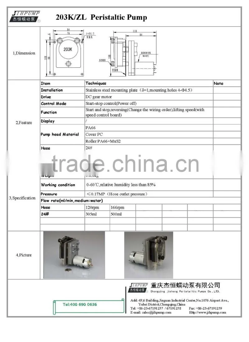 203KA small peristaltic pump made by JIHPUMP with higher accuracy easy to load and installed