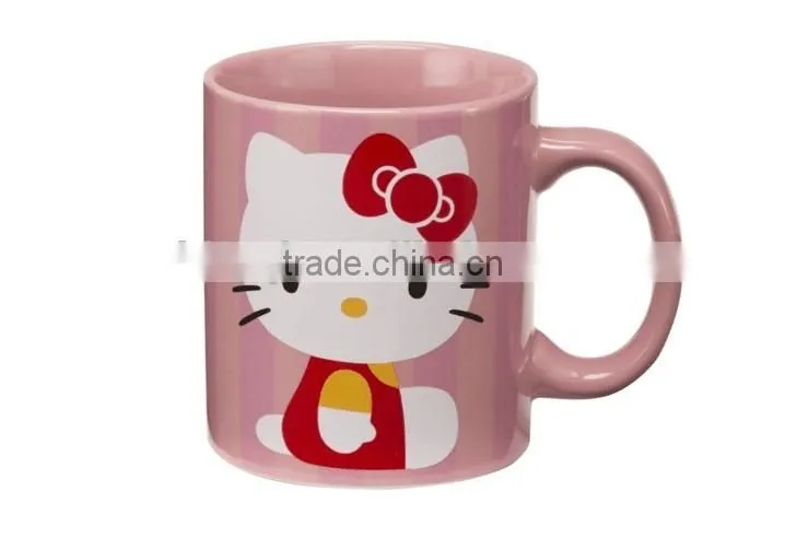 Pink color glaze mug with custom decal ceramic mug porcelain kitty mugs