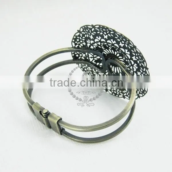 56mm setting vintage brass round flower base tray bracelet blank,antiqued bronze bracelet cuff tray 1900021