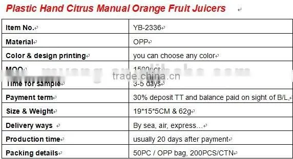 Plastic Hand Citrus Manual Orange Fruit Juicers