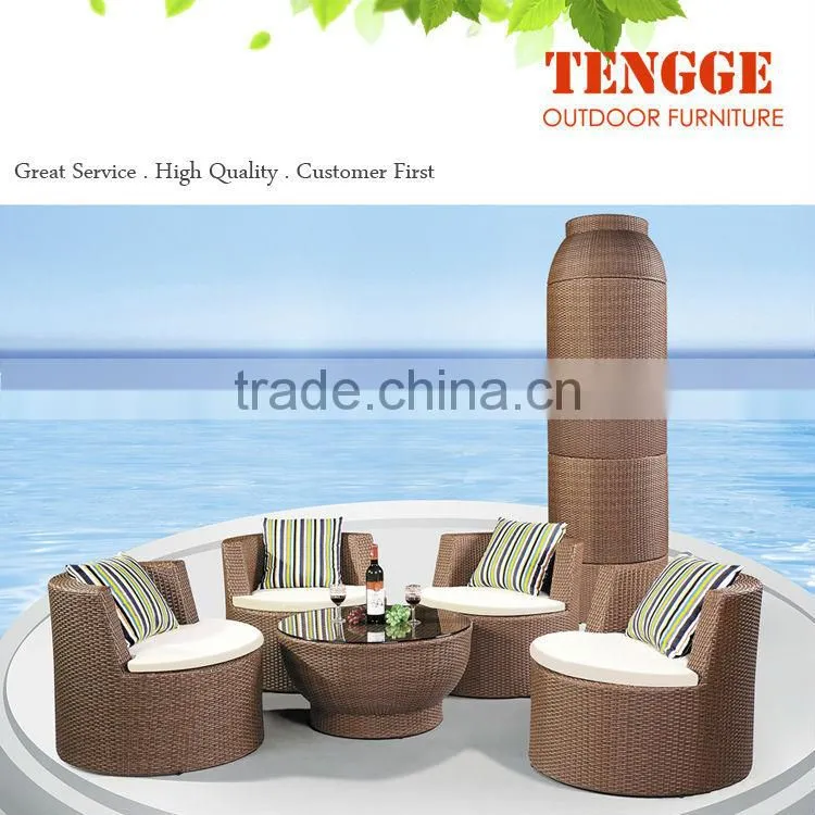 Tower shape 5 pieces outdoor wicker furniture stackable sofas