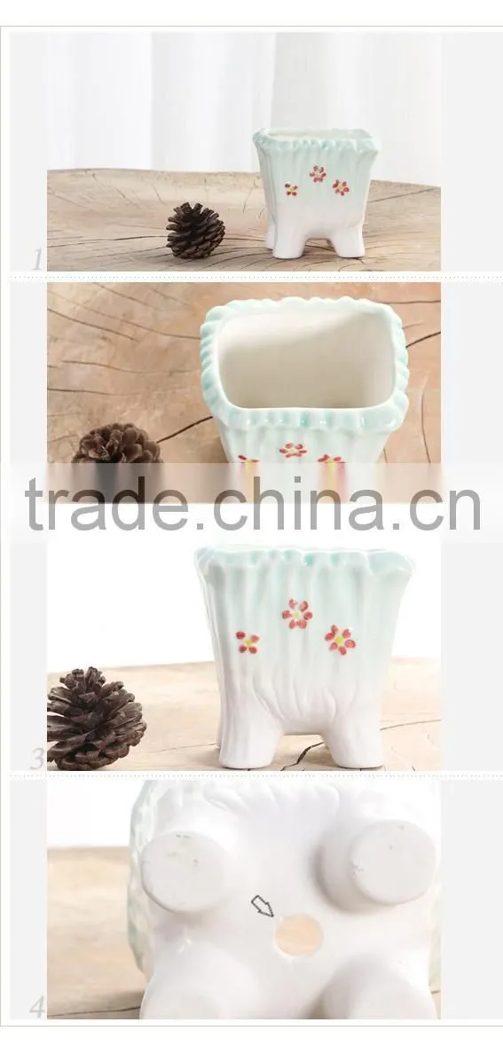 Cute handmade small blue indoor ceramic planters for succulents