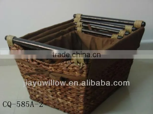 Natural water hyacinth storage baskets with wood handle
