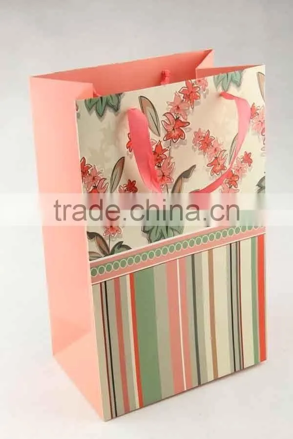 Printed Foldable Gift Bag With Stripe Patterns/ Shopping Paper Bag