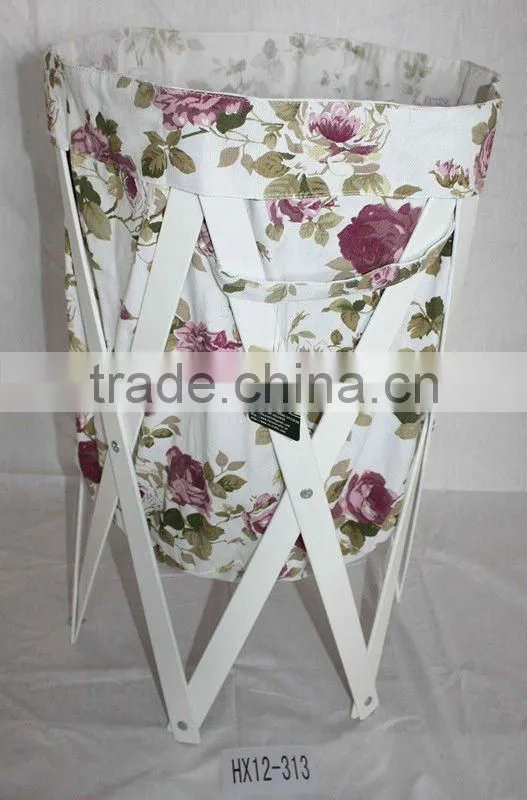 Folding Wooden Canvas Bag Laundry Hamper