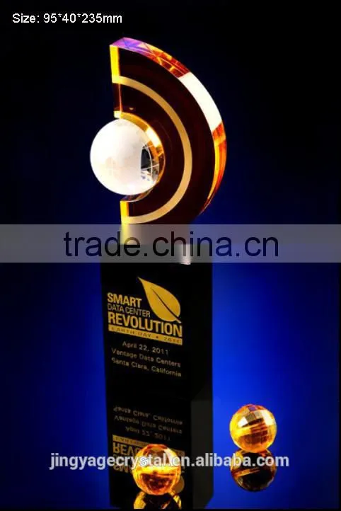 Optical Crystal Earth Award For Cooperate Gift Three Color Available