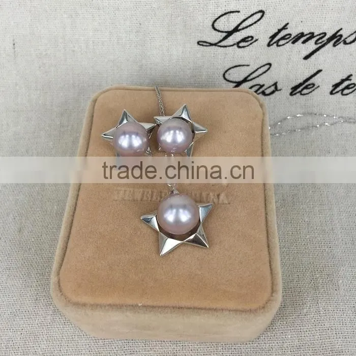 AAA 9-10 mm purple freshwater pearl necklace and earring sets