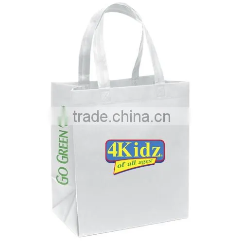 White Color Logo Printed Non-woven Poly Pro Gusseted Bag