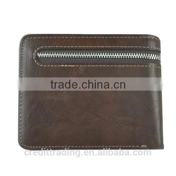 2015 most popular zipper coin pocket mens leather wallet