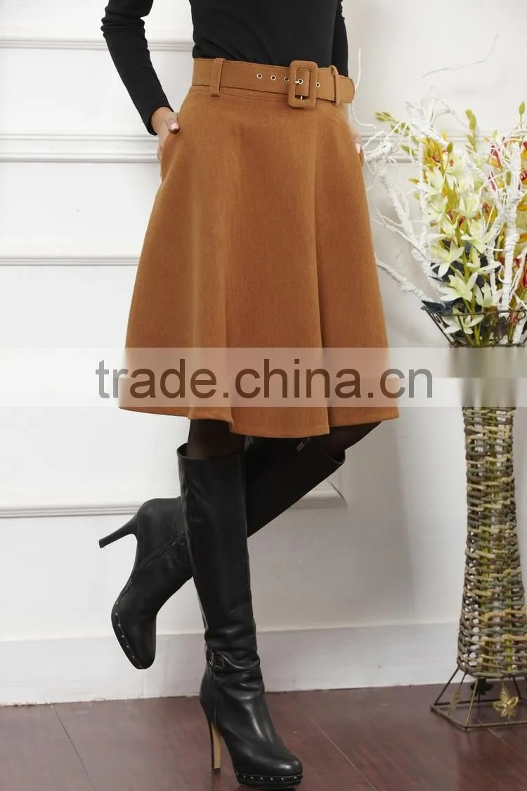 New arrival autumn winter wool skirt for women long skirt high waist pleated skirts women