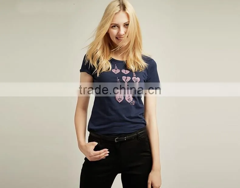 2017 new collection custom fashion t-shirt summer woman sports printing cotton t-shirt