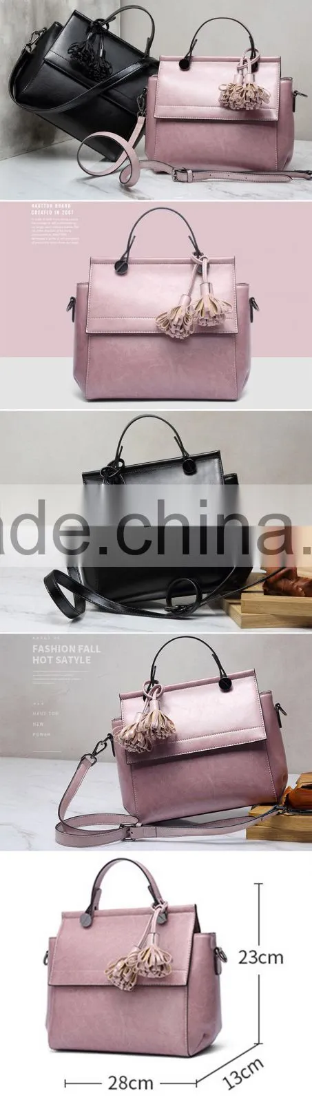 New Style Vintage Ladies Tassel Tote Shoulder Handbags Hot Sale Fashion Women Genuine Split Cow Leather Shoulder Bags With Strap