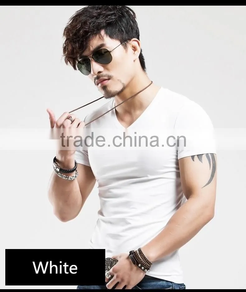 Men's Tops Tees 2016 summer new cotton v neck short sleeve t shirt men fashion trends fitness tshirt