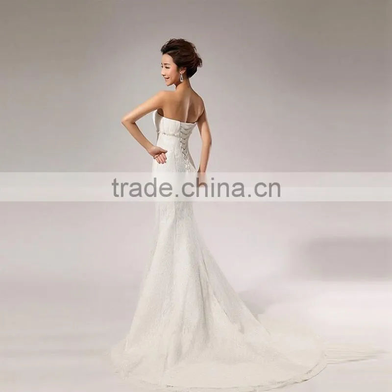 Sexy backless spaghetti straps lace wedding dress fishtail