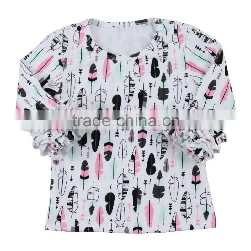 2017 children print 3/4 sleeves cotton tops icing ruffle girl shirt baby shirt