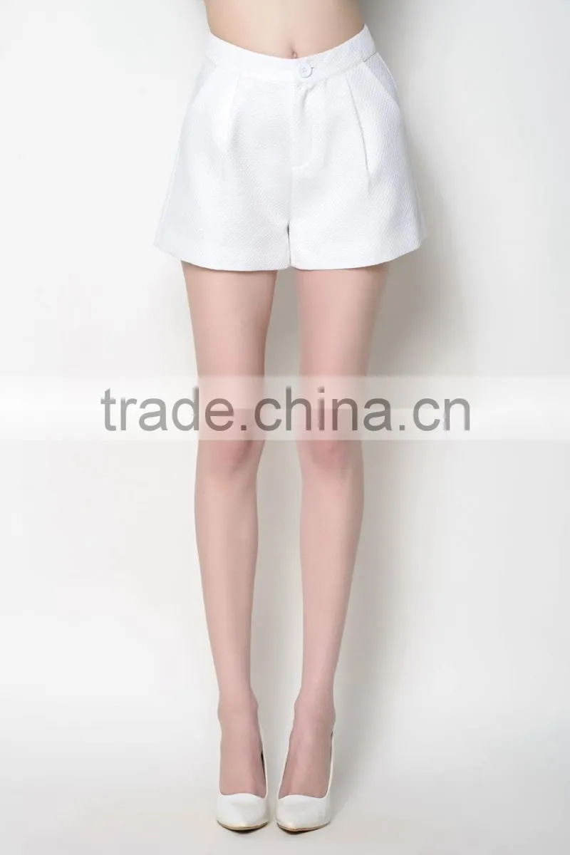 high fashionable 2016 latest high waist casual white shorts women with pockets