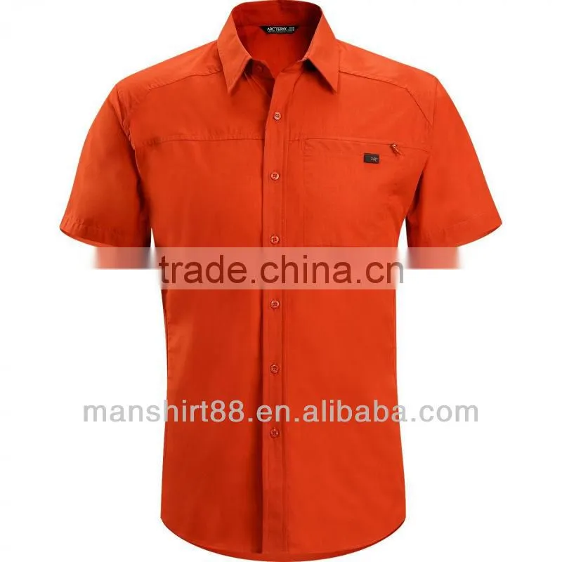short sleeve slim fit Chinese red casual shirt