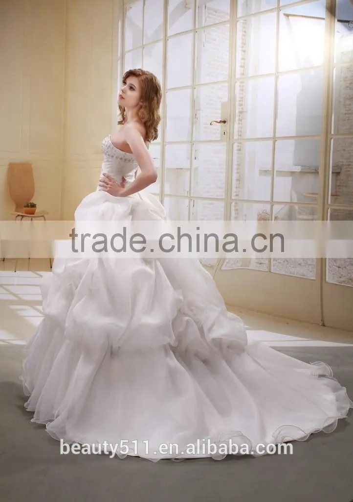 A-Line Strapless Long Trailing Bead And Ruffle wedding dress bridal gown AS00101