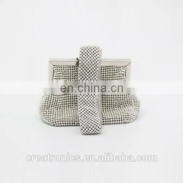 CR sample available shining diamonds surface metal frame portable long handle silver top sales trendy india clutch bag