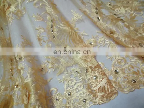 2016 flower tulle embroidery sequin fabric beaded lace tulle fabric wedding dress for nigeria