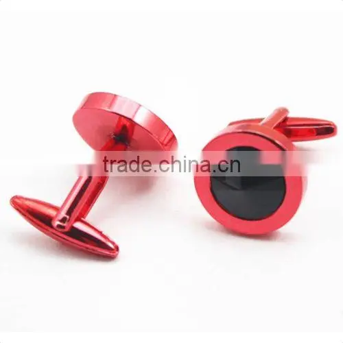 Fashion Jewelry Round Black Red Color Copper Cuff Links Casual Shiny Cufflinks