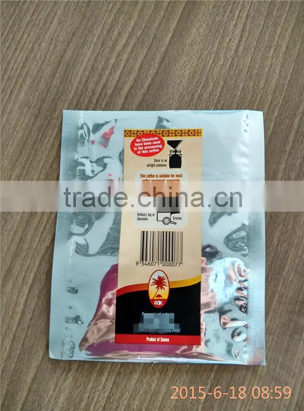 Three sides sealed laminated plastic coffee bags
