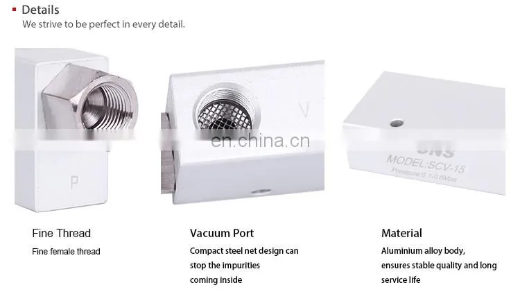 SNS SCV CCV Series high quality pneumatic aluminum alloy air vacuum ejector vacuum generator