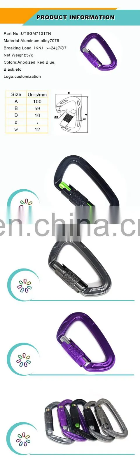 5300lbs High Quality Durable Type Rock Carabiners hook for Mountain Climbing aloft work
