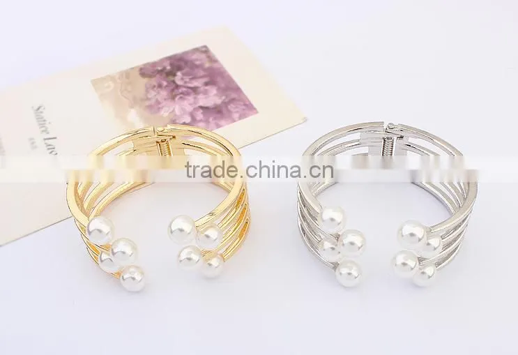Wholesales bracelet opening Wide Wire Pearls Cuff Bangle bracelet exaggerate pearl jewelry