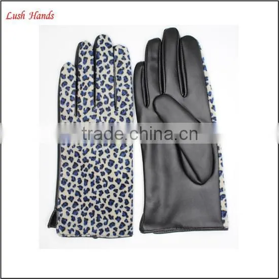 Cheap women fake leopard fur and PU leather stitching gloves wholesale price gloves