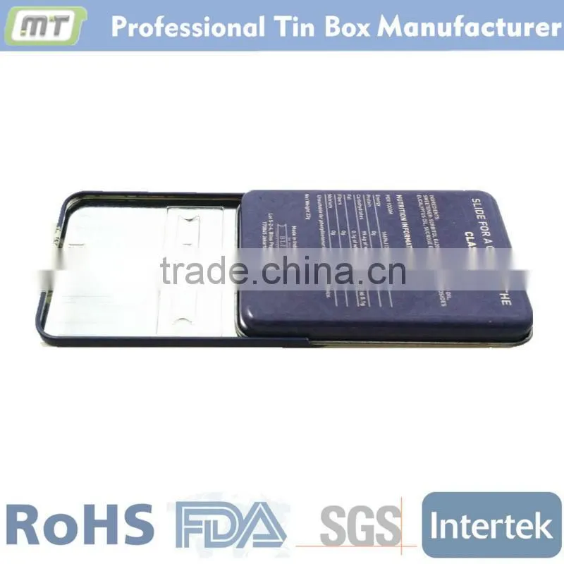 colorful print small tin drug packaging box with slide lid