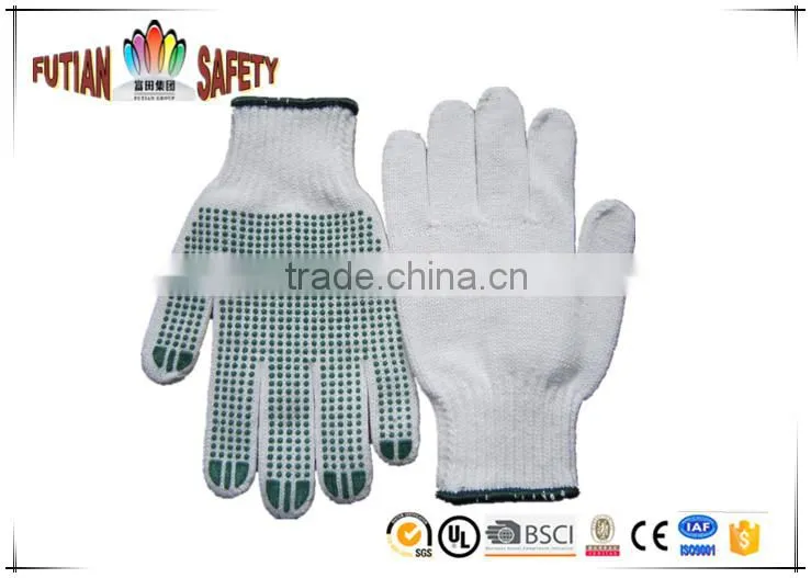FT SAFETY 7G Poly-cotton nature white String Knit Gloves With PVC Dots for Safety