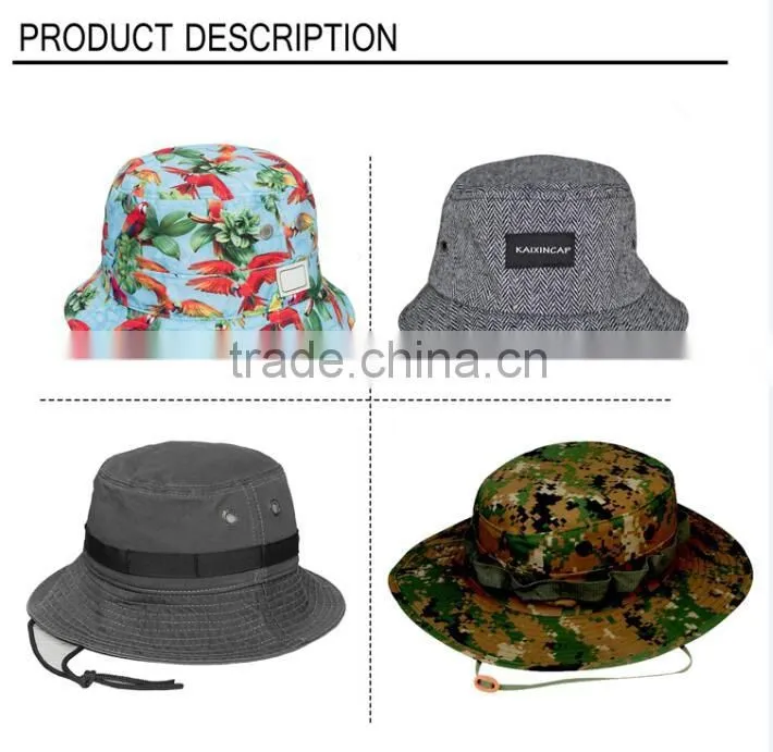 custom logo black cotton fabric bucket hats