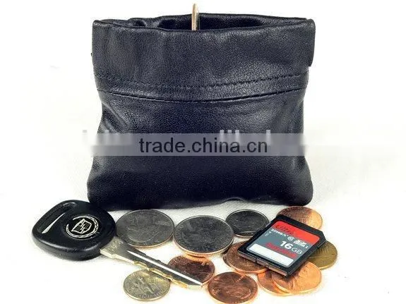 Beautiful Popular Custom Black Leather Squeeze Coin Pouch