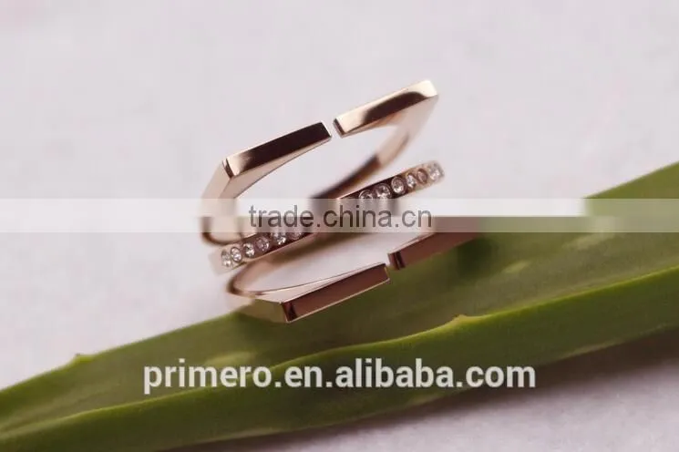 New Personalized stainless steel 3 layers inlay crystal finger rings for women