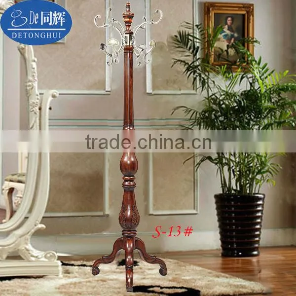 Home furniture antique style functional solid rubber wood coat rack S-13#