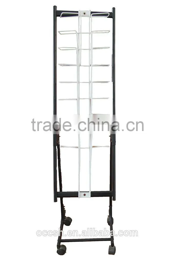Metal Brochure Holder Movable Wheel Magazine Display Rack