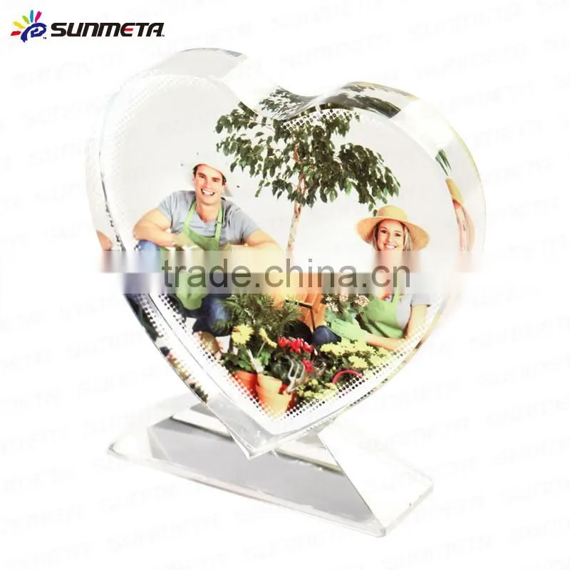 Sunmeta factory Love heart shape sublimation crystal picture frame for birthday gift