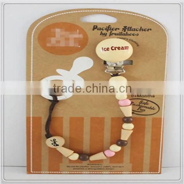 Wooden baby soother chain holder children pacifier clip