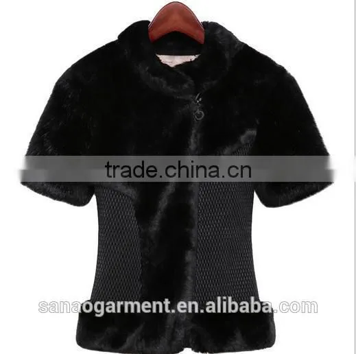 2015 European style women's thickening warm short sleeves imitation fur coat
