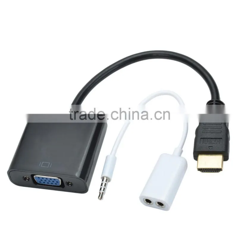 CHEERLINK HDMI Male to VGA Male Cable + Bisected Audio Cable Set - Black (22.5cm)